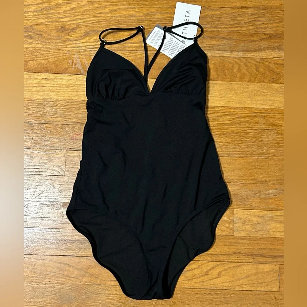Athleta Kihei‎ One Piece Loop Back Black Swimming Bathing Suit Size Small